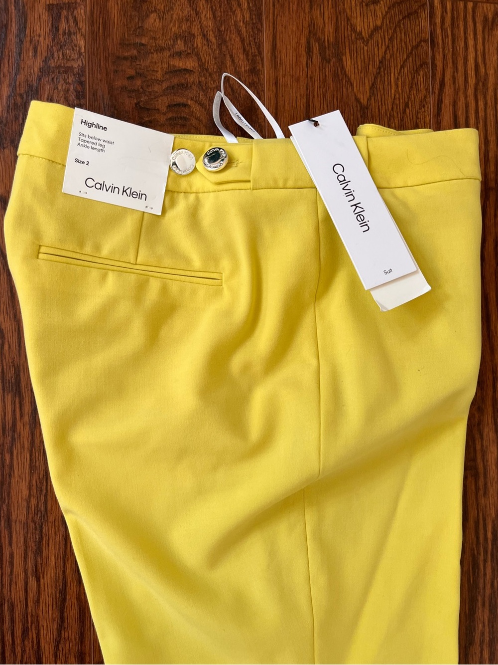 CALVIN KLEIN BRIGHT YELLOW TAILORED PANTS | SLIM ANKLE TROUSERS | SIZE 2 | NWT - Picture 11 of 12